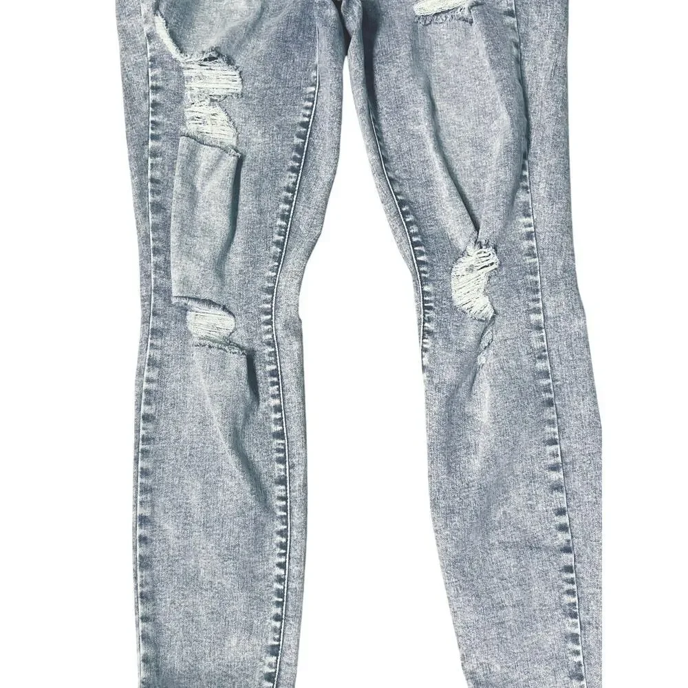 Gray Acid Wash Distressed High Rise Skinny Jeans Size 29